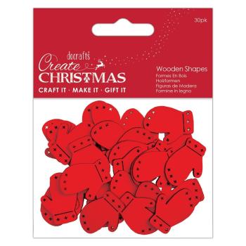 Papermania "Create Christmas Wooden Shapes Mini Mittens Red" (30Stk) Holzteile
