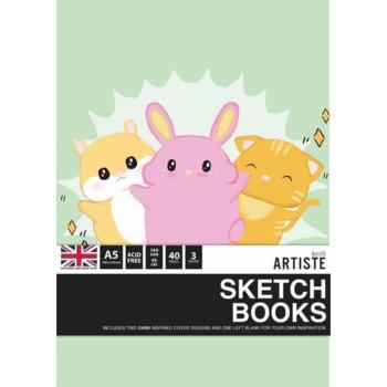 Docrafts - Skizzenbuch "Chibi" Artiste Sketchbooks A5 - 3-teiliges Set je 40 Seiten