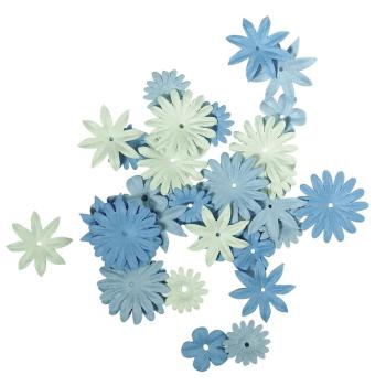 Papier-Blütenmischung Blautöne - 1,5-2,5cm 36 Stück
