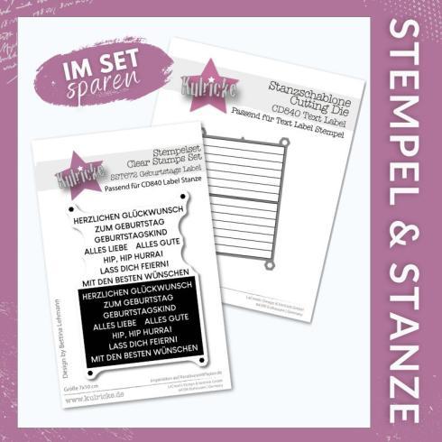 Kulricke Stempelset "Geburtstags Label" + Stanzschablone "Text Label"