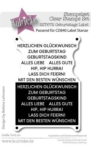 Preview: Kulricke Stempelset "Geburtstags Label" + Stanzschablone "Text Label"