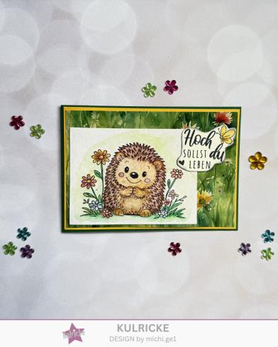 Preview: Kulricke Stempelset "Igel im Blumenbeet"  A7 Clear Stamp