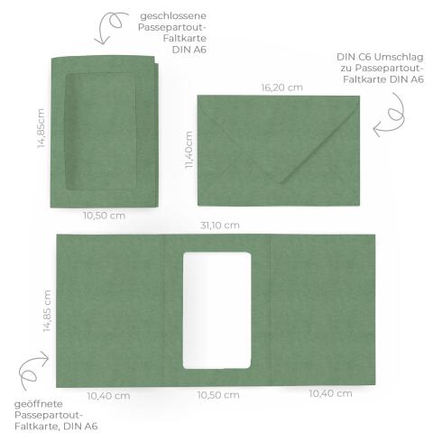 Passepartoutkarte mit rechteckigem Ausschnitt und Briefumschlag, DIN C6 in kraft salbei