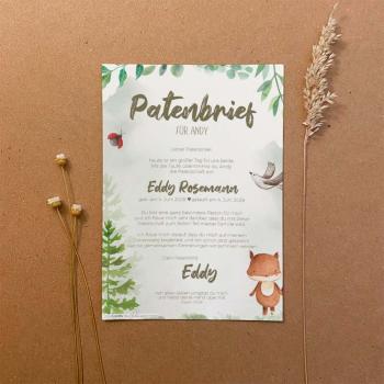 Patenbrief "Waldtiere" | Taufgeschenk | Taufe | Patengeschenk | personalisiert