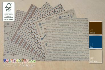 Designpapier 12x12" 170gr "Winter Wonderland" in blau/schoko | kraft grau