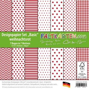 Designpapier 12x12 240g/m² Double Basic in weihnachtsrot