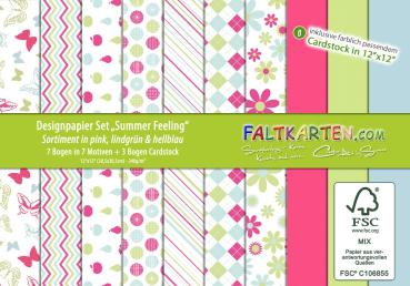 Designpapier 12"x12" "Summer Feeling" in hellblau, lindgrün & pink