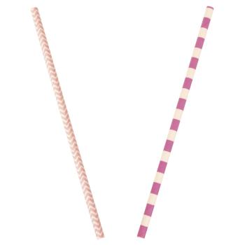 Strohhalme - Papiertrinkhalme 25 Stk - pink/weiss Lebensmittelecht