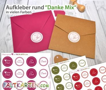 Aufkleber - Sticker 24 Stück "Danke Mix" 4cm ø Farbauswahl