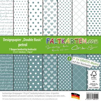 Designpapier 12"x12" beidseitig "Double Basic" in petrol