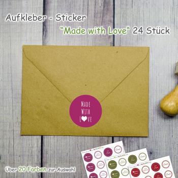 Aufkleber - Sticker "Made with Love" 4cm ø 24 Stück