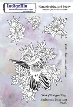 IndigoBlu "Hummingbird and Peony" A5 Rubber Stamp