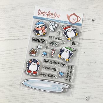 Time For Tea Clear Stamps Skating By Penguins A6 