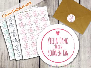 Aufkleber - Sticker 24 Stück "Danke Schöner Tag" 4cm ø Farbauswahl