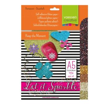 Florence - Glitzerpapier 160g selbstklebend 5 Bogen A5 farbig sortiert 2