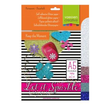  Florence - Glitzerpapier 160g selbstklebend 5 Bogen A5 farbig sortiert 3