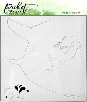 Picket Fence Studios Whale and Mermaid 6x6 Inch Stencil - Schablone