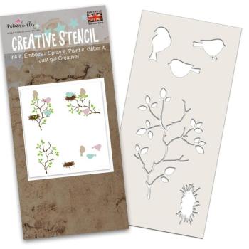 Polkadoodles Stencil Bird in the Bush - Schablone (PD8133)