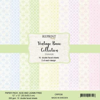 Reprint Vintage Basic Collection Damask 12x12 Inch Paper Pack 