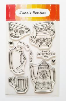 Janes Doodles " Brew-Tea-Ful" Clear Stamp - Stempelset