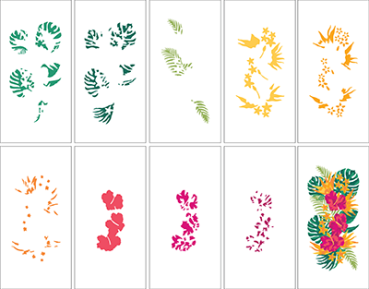 LDRS-Creative Tropical Floral Slim Line Layering Stencils (9pcs)  Stencil 6x6