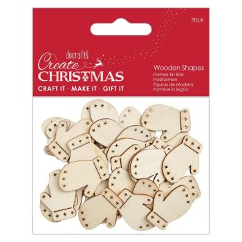 Papermania "Create Christmas Wooden Shapes Mini Mittens Natural" (30Stk) Holzteile