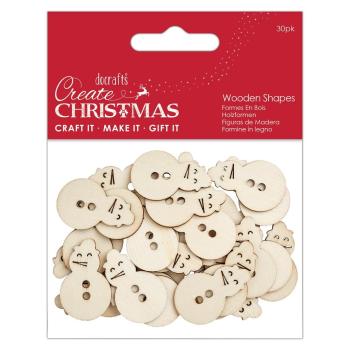 Papermania "Create Christmas Wooden Shapes Mini Snowman Natural" (30Stk) Holzteile