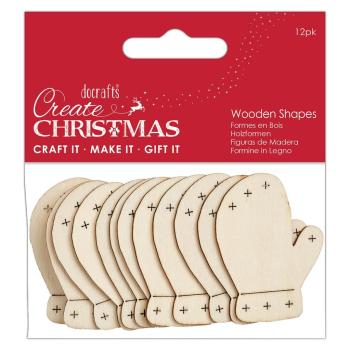 Papermania "Create Christmas Wooden Shapes Mittens Natural" (12Stk) Holzteile
