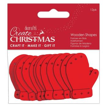 Papermania "Create Christmas Wooden Shapes Mittens Red" (12Stk) Holzteile