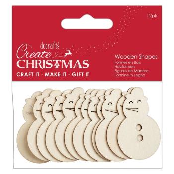 Papermania "Create Christmas Wooden Shapes Snowman Natural" (12Stk) Holzteile