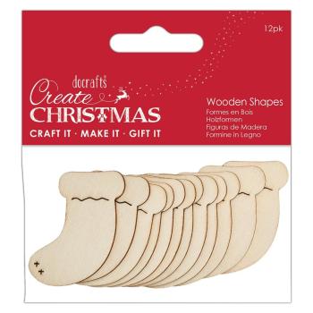 Papermania "Create Christmas Wooden Shapes Stockings Natural" (12Stk) Holzteile