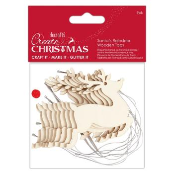 Papermania "Create Christmas Wooden Tags Santa's Reindeer" (9Stk) Holzteile