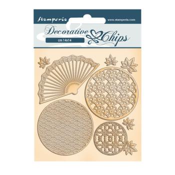 Stamperia " Sir Vagabond in Japan Fan and Circles" Decorative Chips - Holzmotive