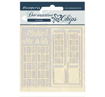 Stamperia " Atelier des Arts Door" Decorative Chips - Holzmotive