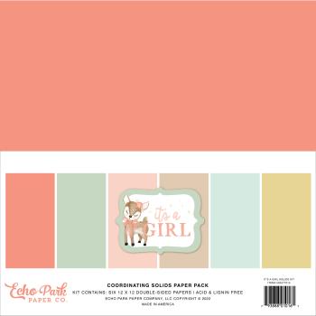 Echo Park "It's A Girl" 12x12" Coordinating Solids Paper - Cardstock