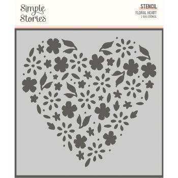 Simple Stories Simple  Happy Hearts Stencil Floral Heart  - Schablone