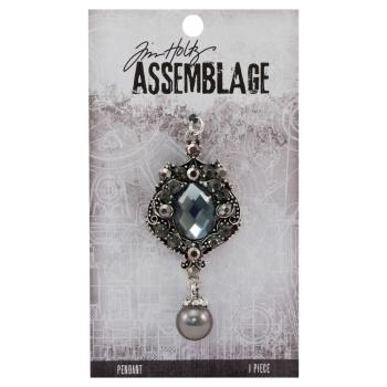 Tim Holtz - Idea Ology "Assemblage Pendant Jeweled Pendulous" - Metall Charms mit einem Strassstein