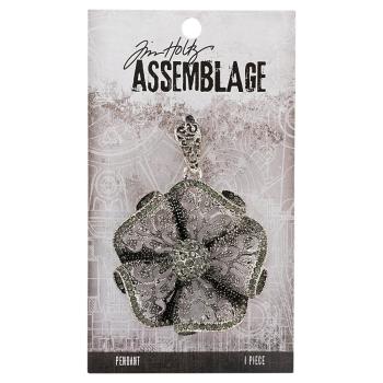 Tim Holtz - Idea Ology " Assemblage Pendant Ruffled Floral" - Metall Charms Blüte mit Strasssteinen