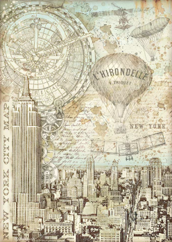 Stamperia "Sir Vagabond Aviator New York City Map " A4 Decoupage / Decopatch Papier 6 Bögen 