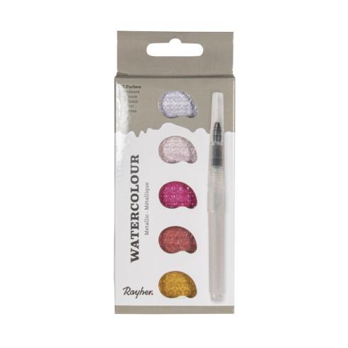 Rayher Watercolour Metallic Rosé - 5-Farben-Set inkl. Wassertankpinsel