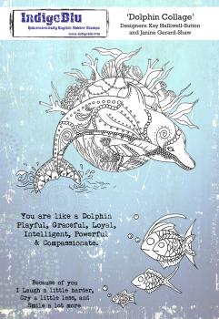 IndigoBlu "Dolphin Collage" A5 Rubber Stamp
