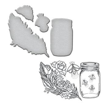 Spellbinders Stempel & Stanzset "Feather Fireflies Stamp And Die Set"