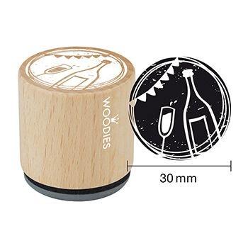 Woodies- Glass and Bottle of Champagne - Rubber Stamp 
