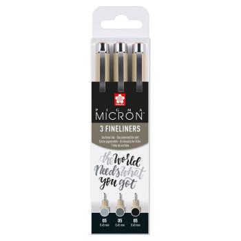 Sakura - Pigma micron 05 fineliner set Black - Gray 3pcs  Set - Fineliner