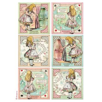 Stamperia " Alice Cards " A4 Decoupage / Decopatch Papier 6 Bögen 