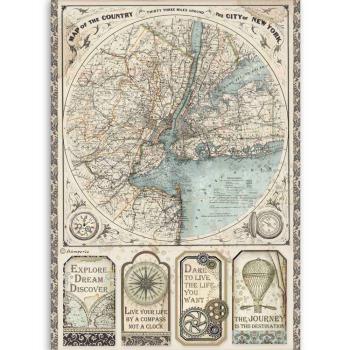 Stamperia " Sir Vagabond Map of New York " A4 Decoupage / Decopatch Papier 6 Bögen 