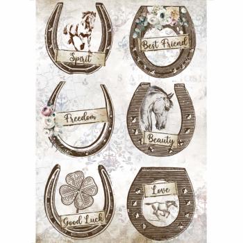 Stamperia " Romantic Horses Horseshoes " A4 Decoupage / Decopatch Papier 6 Bögen 