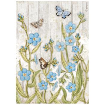 Stamperia "Romantic Garden House Blue Flowers and Butterfly" A4 Decoupage / Decopatch Papier 6 Bögen 