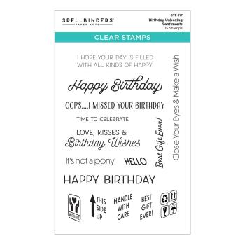 Spellbinders Stempelset - "Birthday Unboxing Sentiments" - Silikonstempel