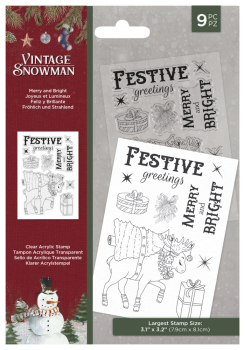 Crafters Companion - Vintage Snowman Clear Stamp Merry and Bright  - Clear Stamps